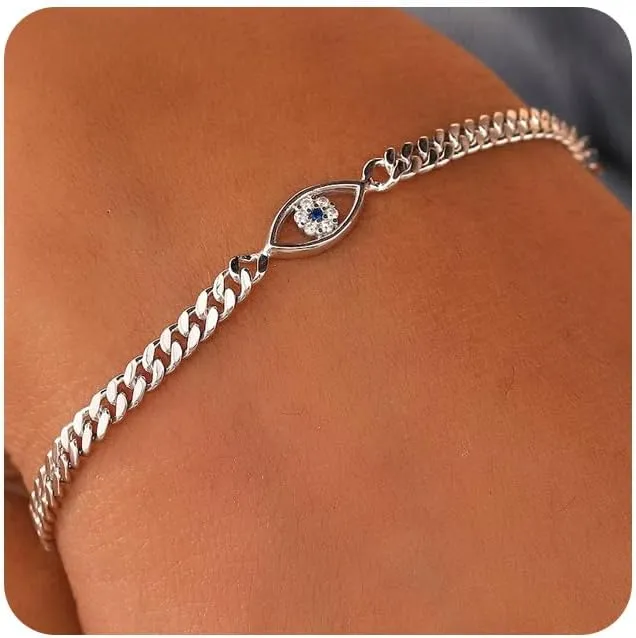 MIDEEO Gold/Sliver Bracelets for Women,14K Gold Plated Bracelets for Women Evil Eye Diamond Cuban Link Heart Pearl Bracelets Everyday Jewelry Gift
