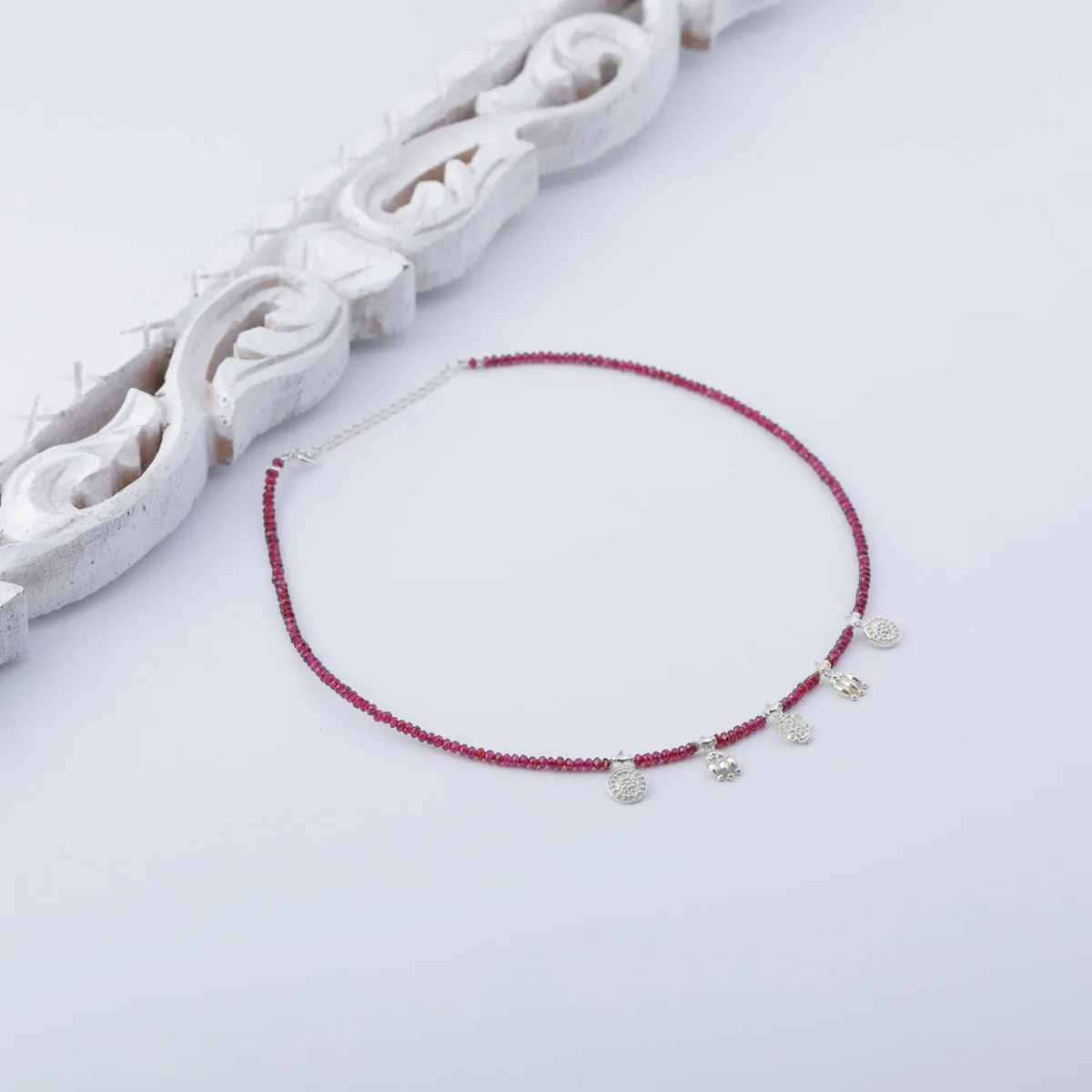 Mini Saaj Motifs Necklace with Garnet