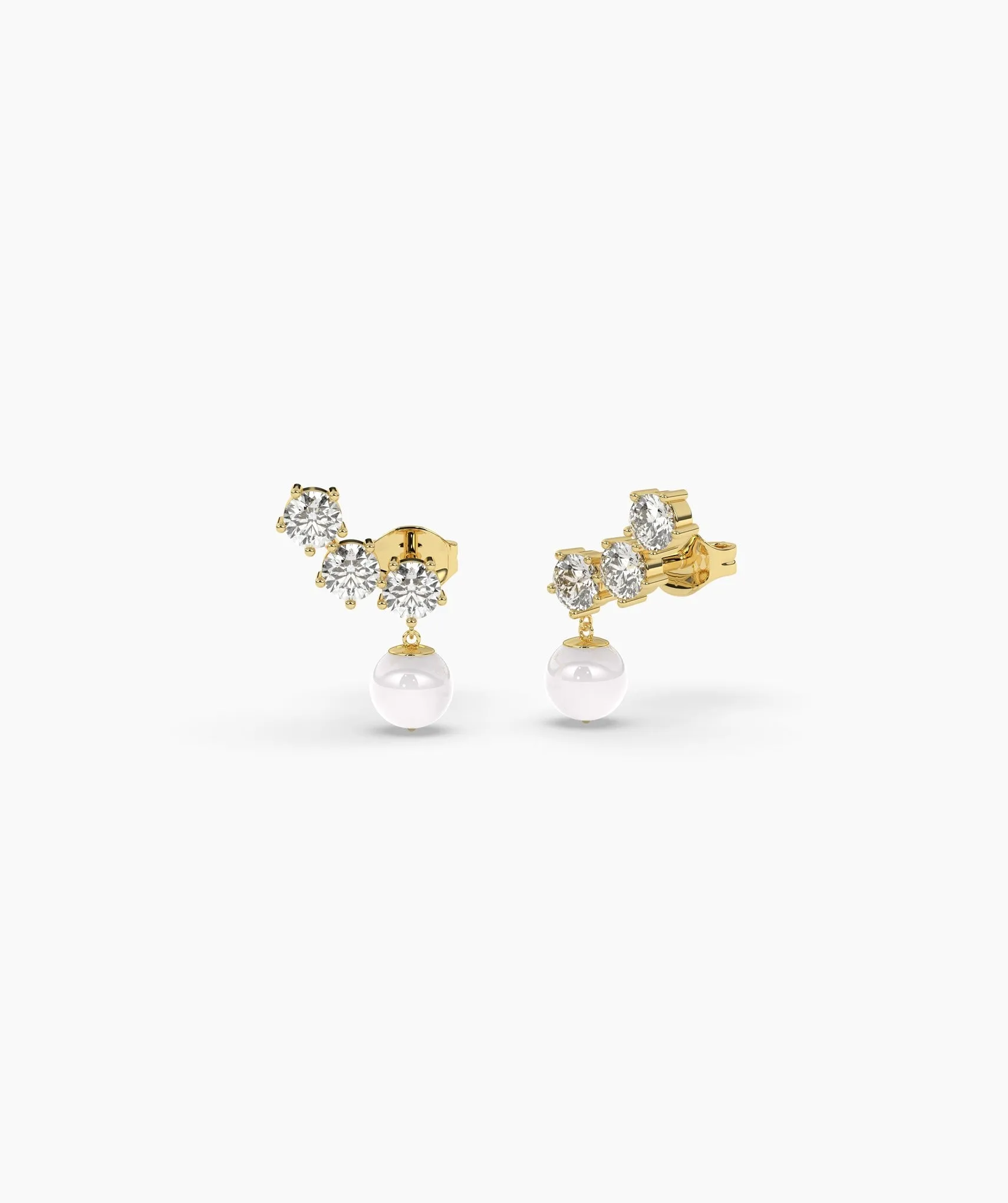 Modern Diamond and Pearl Drop Earrings