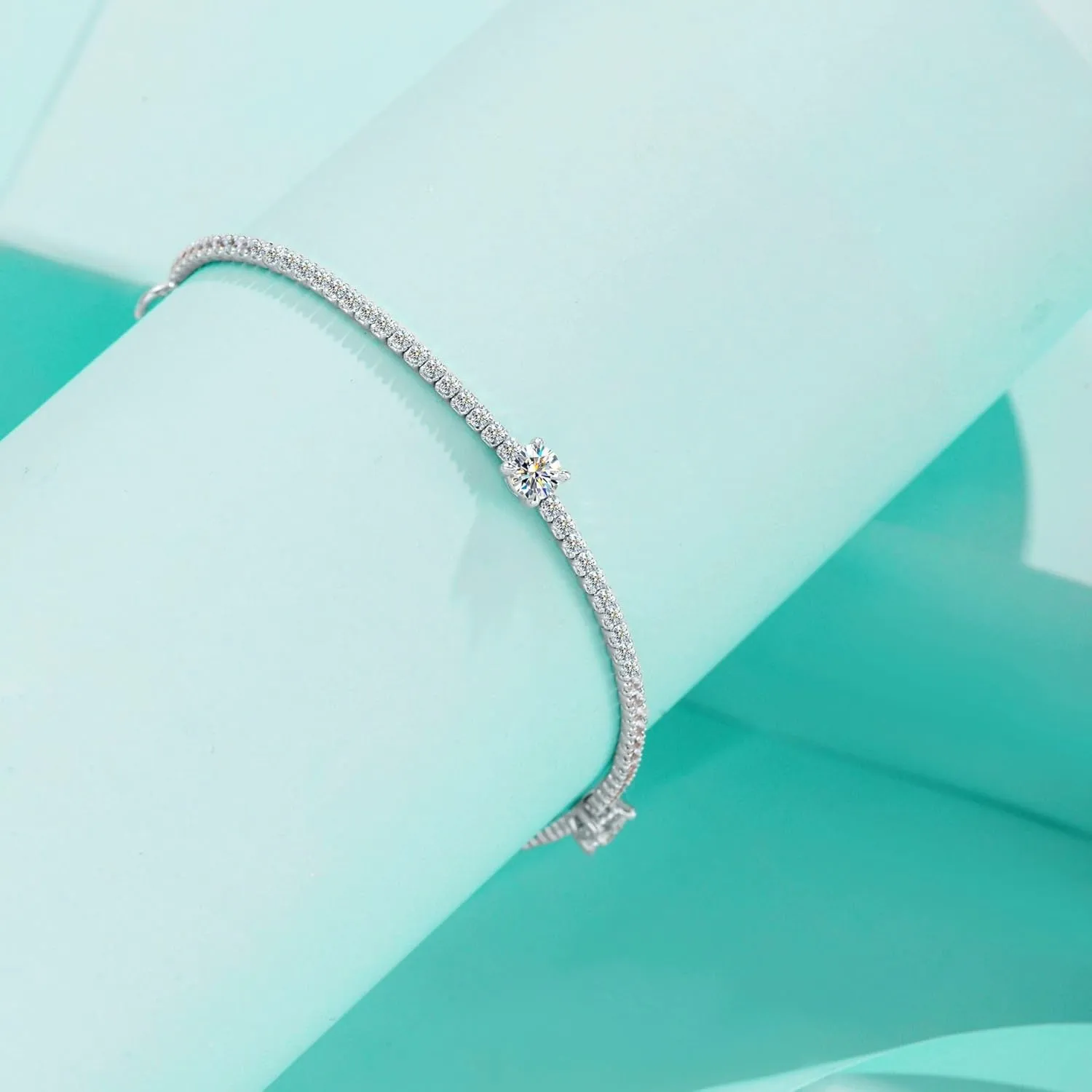 Moissanite Bracelet for Women Sterling Silver Bracelets 0.5-3CT Moissanite Diamond Dainty Cute Stack Bracelets Silver Jewelry Wedding Anniversary Birthday Gifts for Wife Mom Her