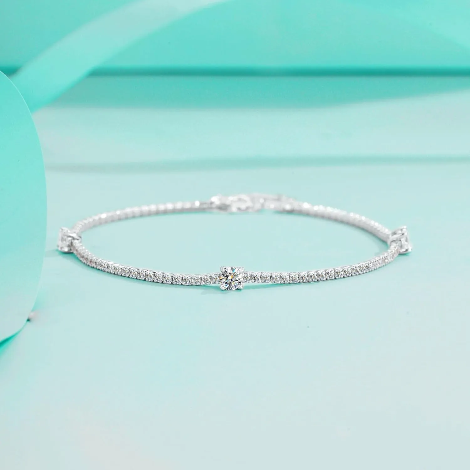 Moissanite Bracelet for Women Sterling Silver Bracelets 0.5-3CT Moissanite Diamond Dainty Cute Stack Bracelets Silver Jewelry Wedding Anniversary Birthday Gifts for Wife Mom Her