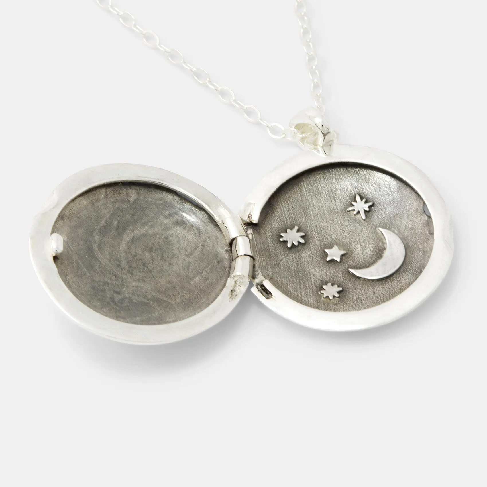 Moon & Back Silver Locket Necklace