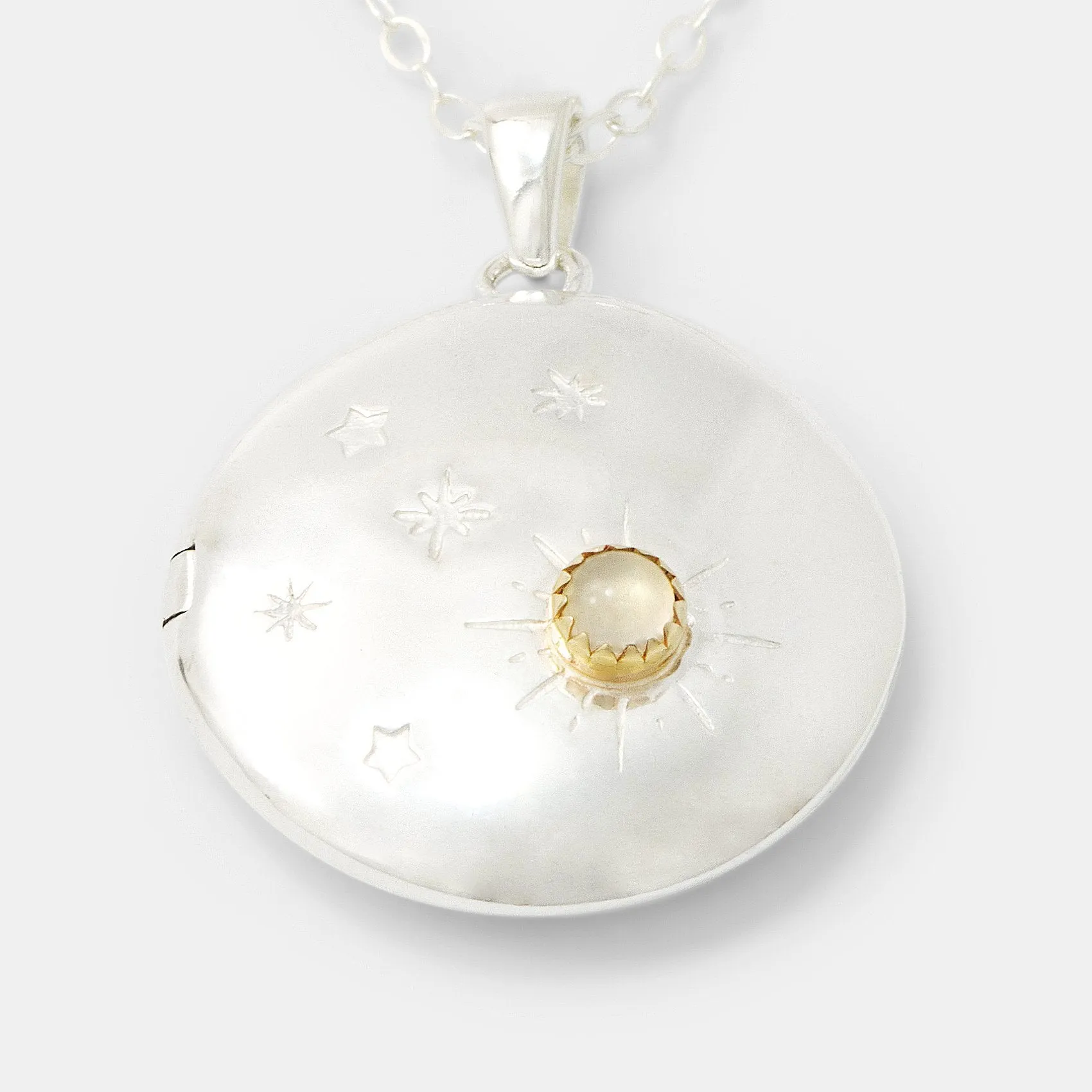 Moon & Back Silver Locket Necklace