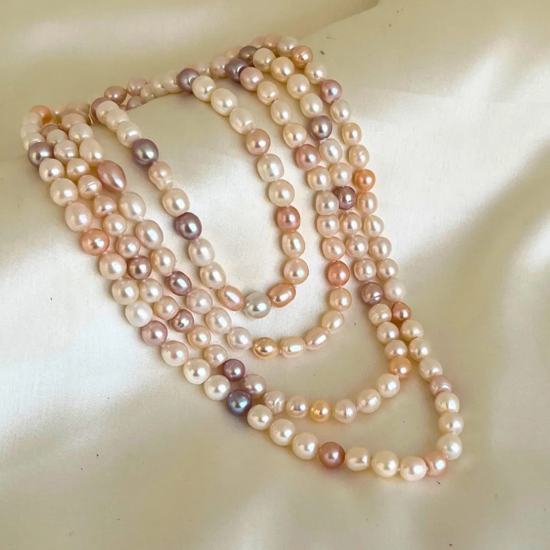 Multi-hued Long Layered Pearl Chain ( 72inch)