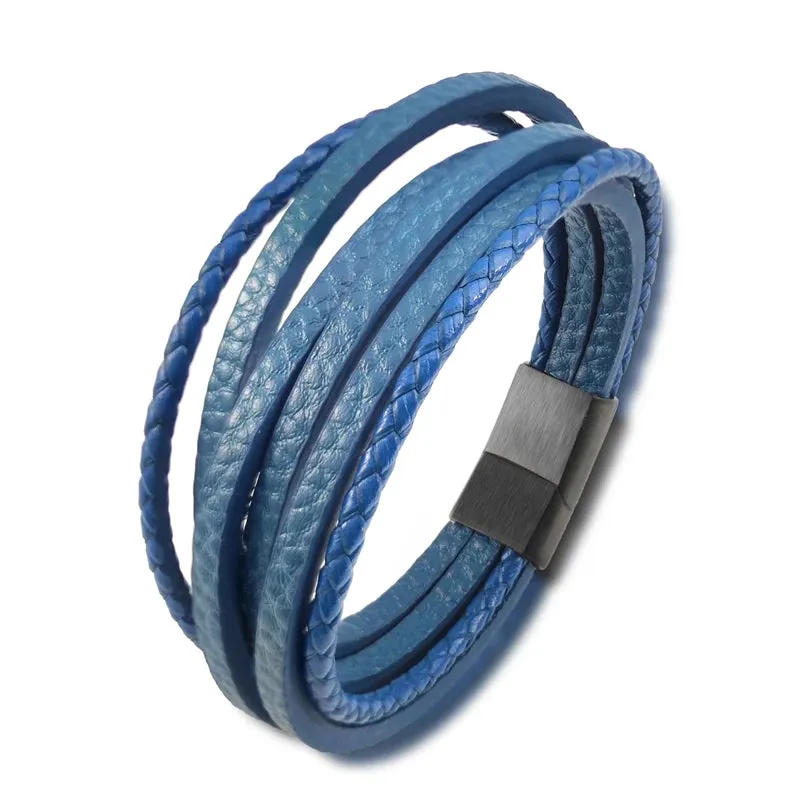 Multi-layer Leather Bracelet Stainless Steel Bangles For Men