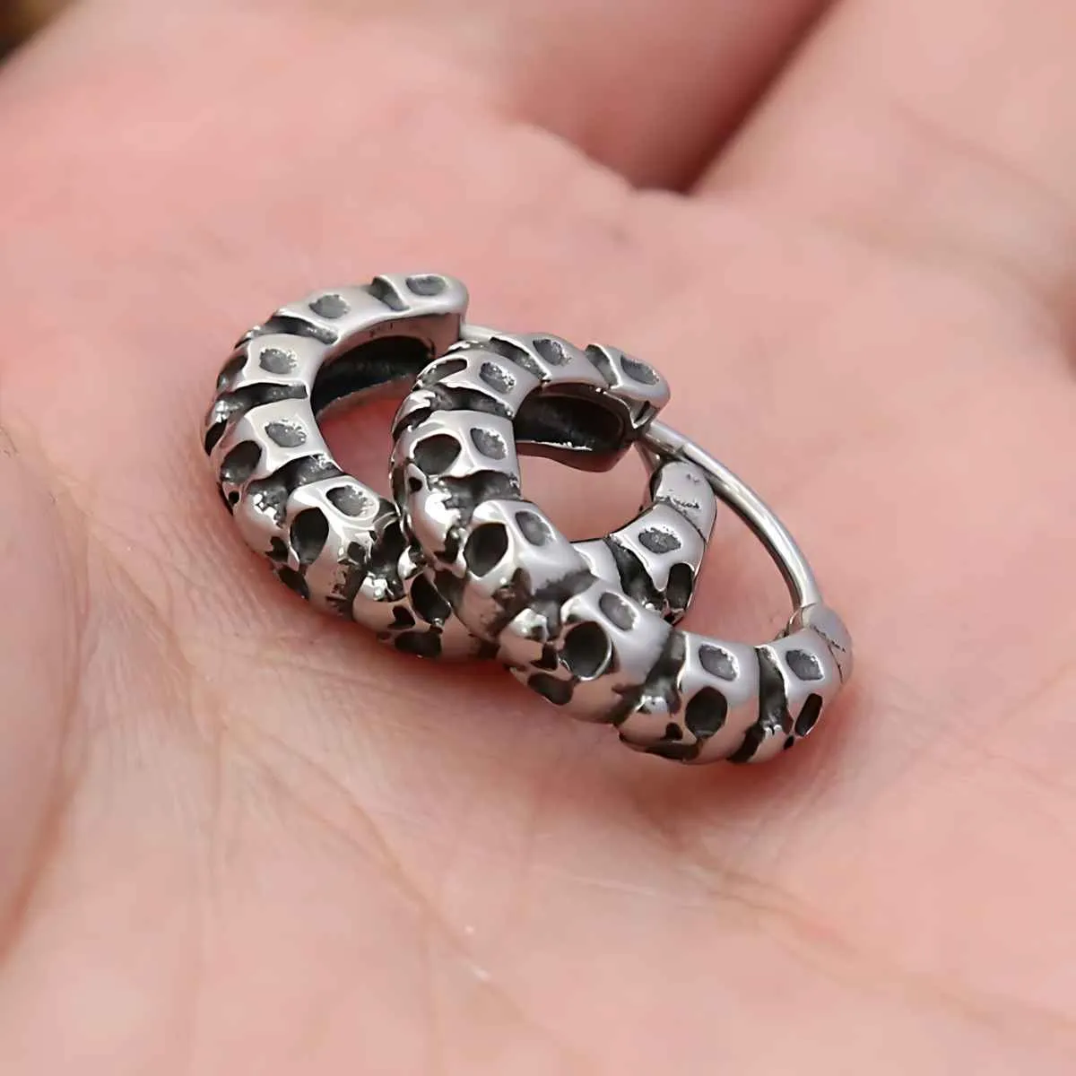 Multiple Skull Head Hoop Earrings