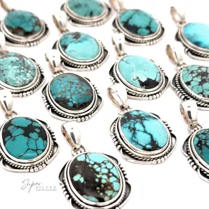 Natural Turquoise Pendant with an Oval Shield Setting