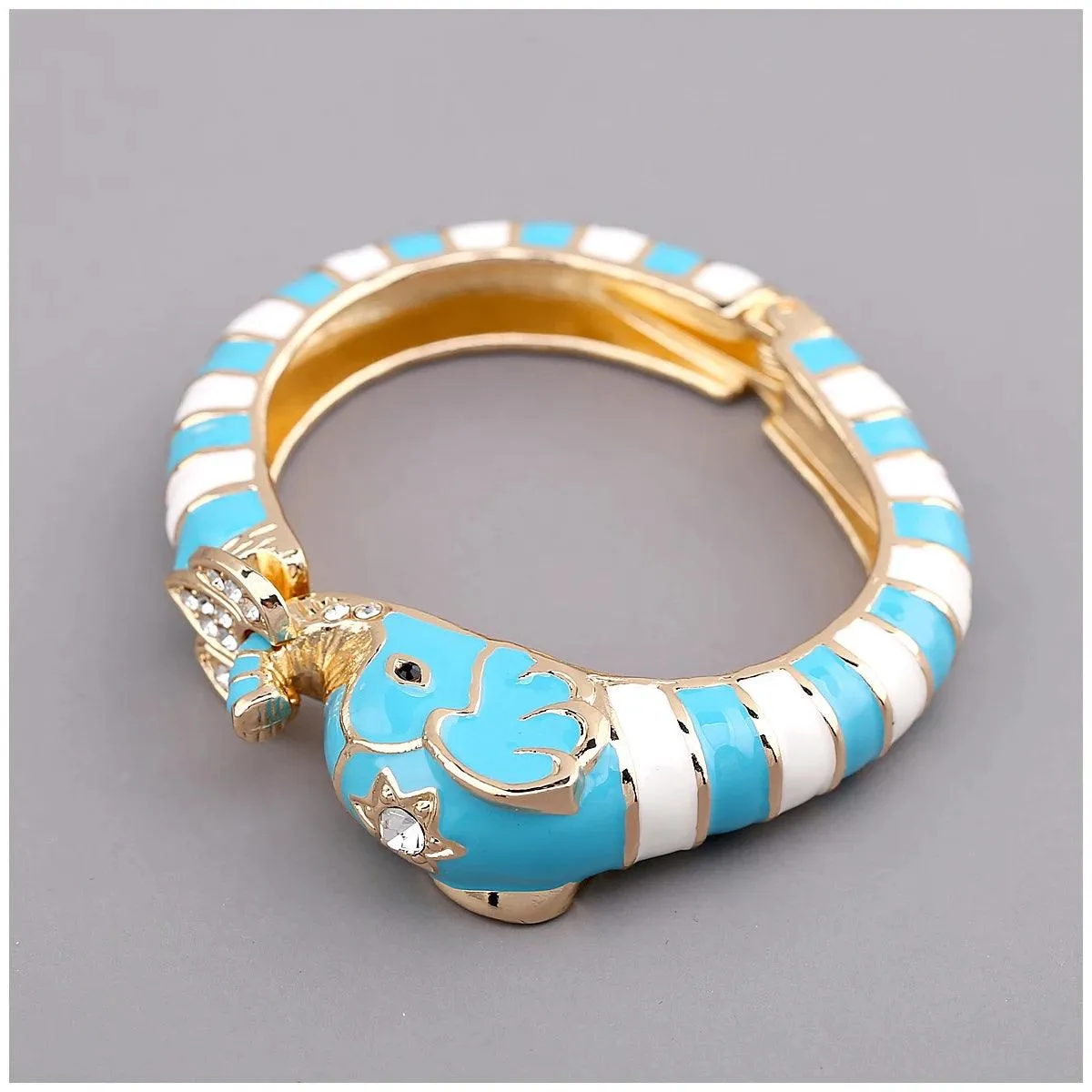 New Animal Style Elephant Inlaid Rhinestone 8 Colors Enamel Statement Bangle Bracelets for Women - Party Jewellery