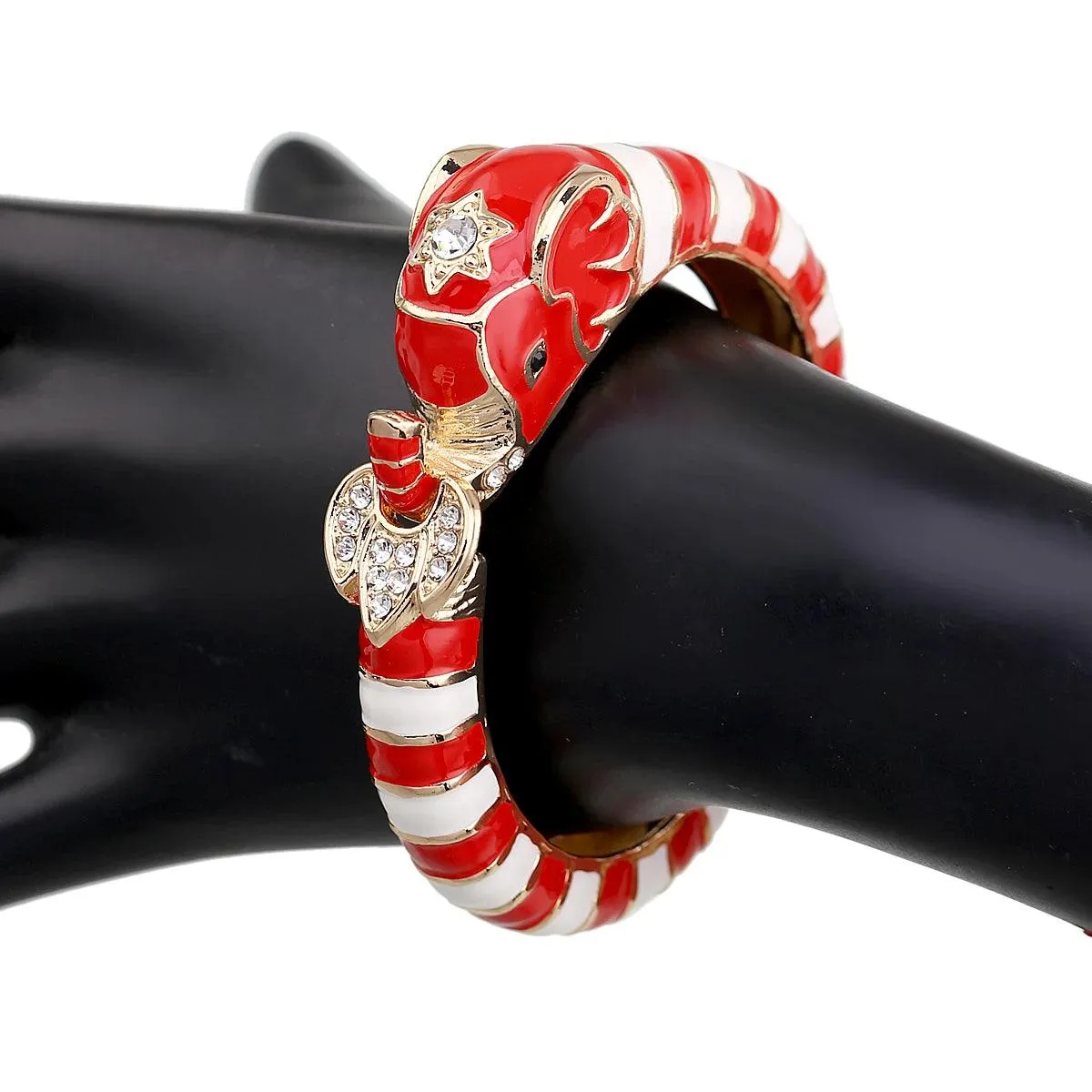 New Animal Style Elephant Inlaid Rhinestone 8 Colors Enamel Statement Bangle Bracelets for Women - Party Jewellery