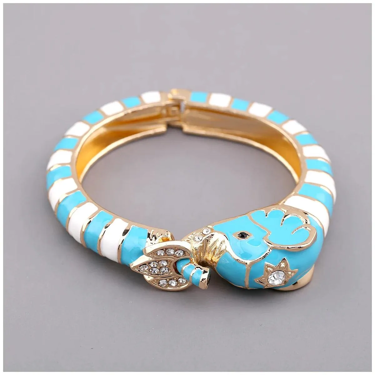 New Animal Style Elephant Inlaid Rhinestone 8 Colors Enamel Statement Bangle Bracelets for Women - Party Jewellery