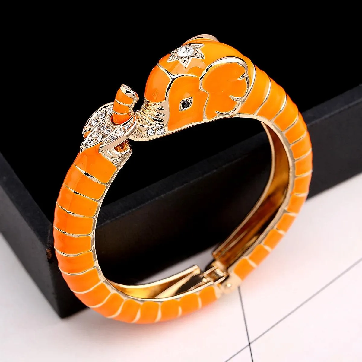 New Animal Style Elephant Inlaid Rhinestone 8 Colors Enamel Statement Bangle Bracelets for Women - Party Jewellery