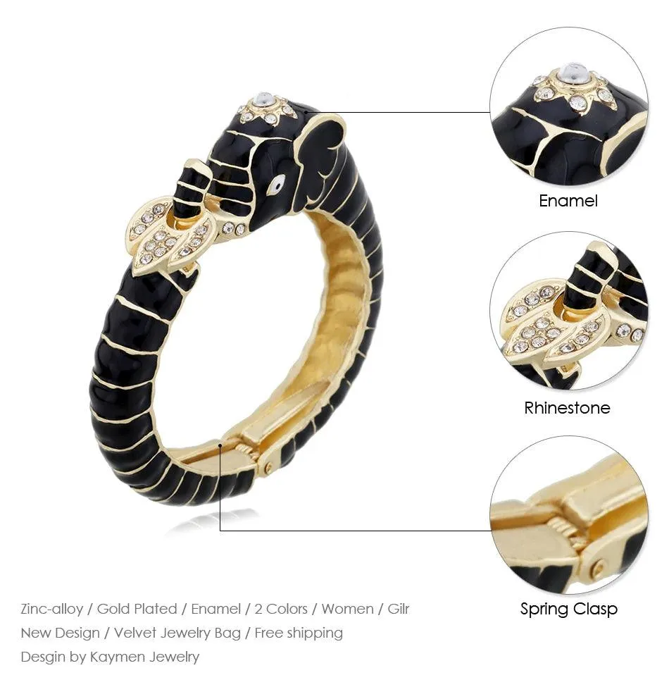 New Animal Style Elephant Inlaid Rhinestone 8 Colors Enamel Statement Bangle Bracelets for Women - Party Jewellery