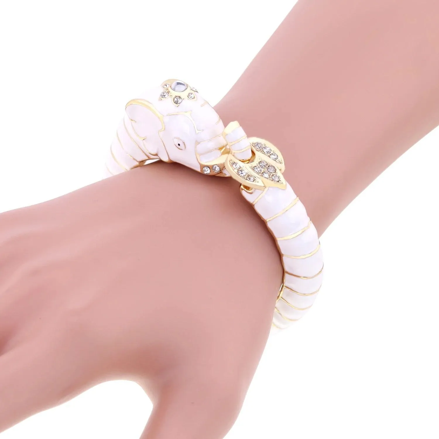 New Animal Style Elephant Inlaid Rhinestone 8 Colors Enamel Statement Bangle Bracelets for Women - Party Jewellery