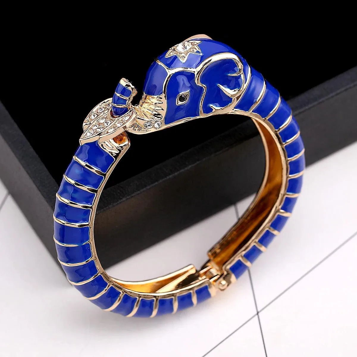 New Animal Style Elephant Inlaid Rhinestone 8 Colors Enamel Statement Bangle Bracelets for Women - Party Jewellery