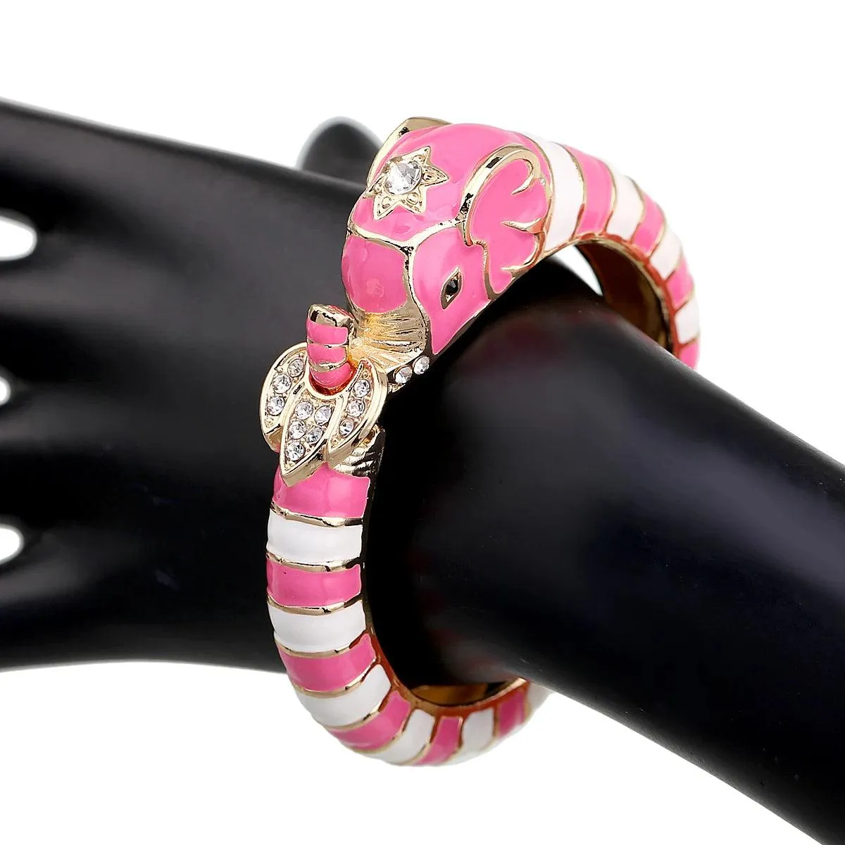 New Animal Style Elephant Inlaid Rhinestone 8 Colors Enamel Statement Bangle Bracelets for Women - Party Jewellery