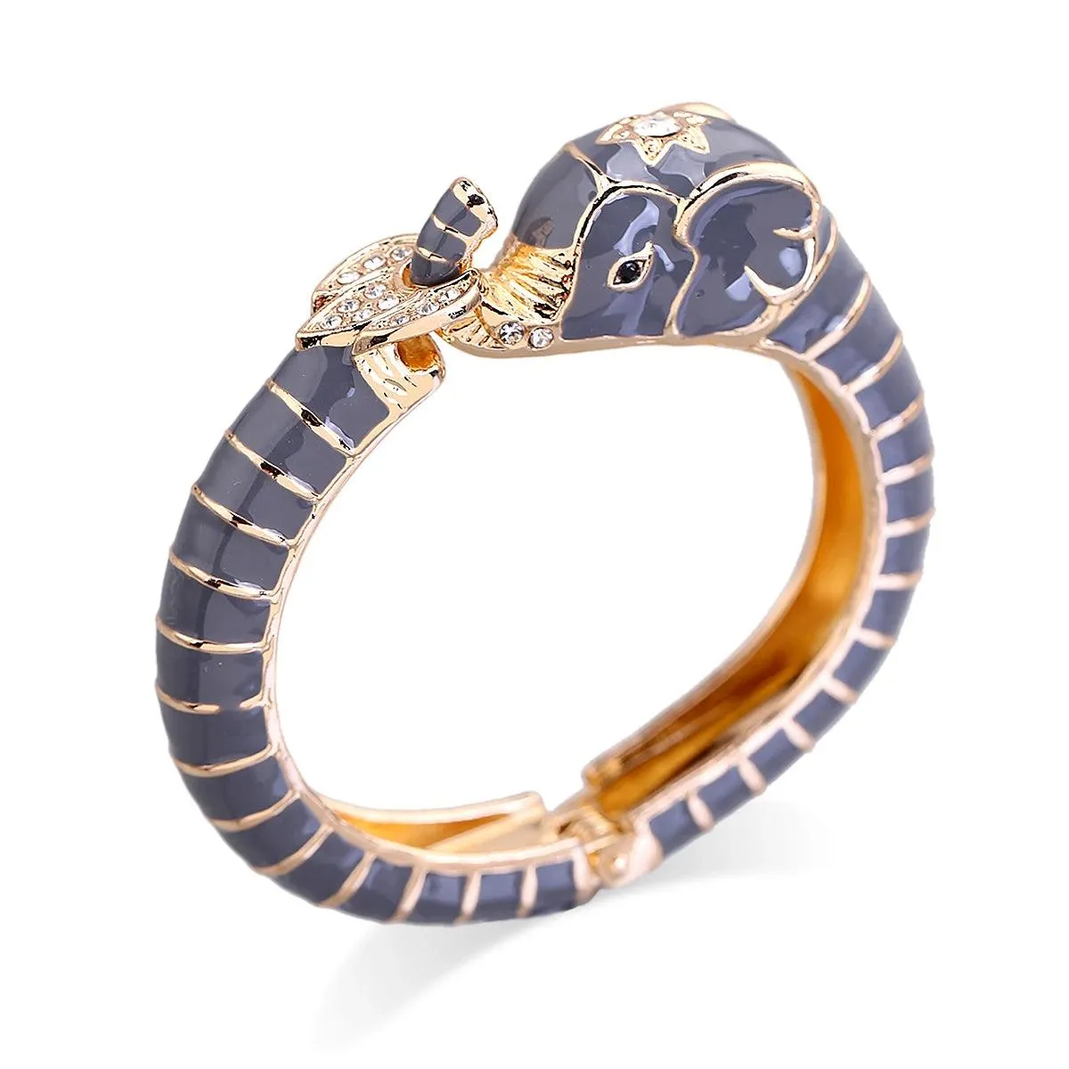 New Animal Style Elephant Inlaid Rhinestone 8 Colors Enamel Statement Bangle Bracelets for Women - Party Jewellery