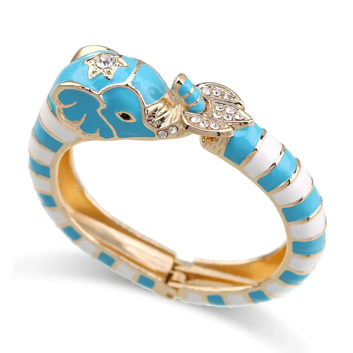 New Animal Style Elephant Inlaid Rhinestone 8 Colors Enamel Statement Bangle Bracelets for Women - Party Jewellery