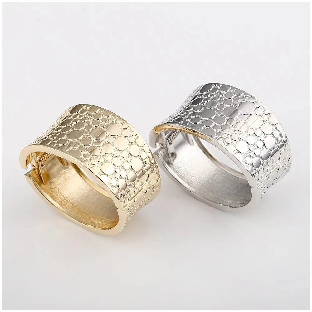 New Gold Colour Embossed Round Shape Wide Statement Bangle Cuff Bracelet for Women - Fashion Jewellery