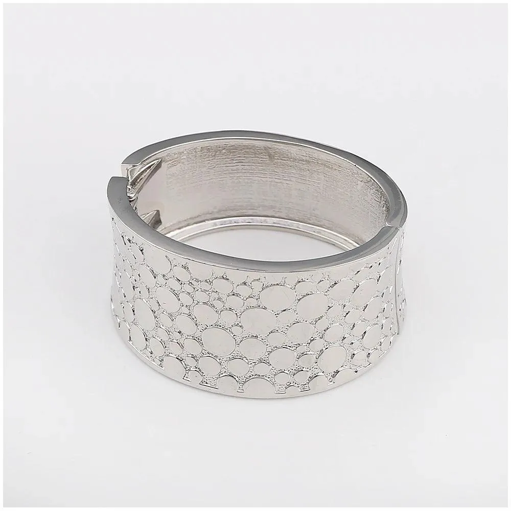 New Gold Colour Embossed Round Shape Wide Statement Bangle Cuff Bracelet for Women - Fashion Jewellery