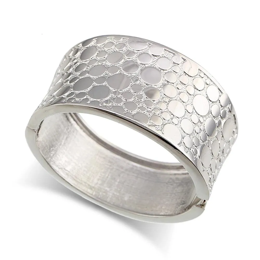 New Gold Colour Embossed Round Shape Wide Statement Bangle Cuff Bracelet for Women - Fashion Jewellery