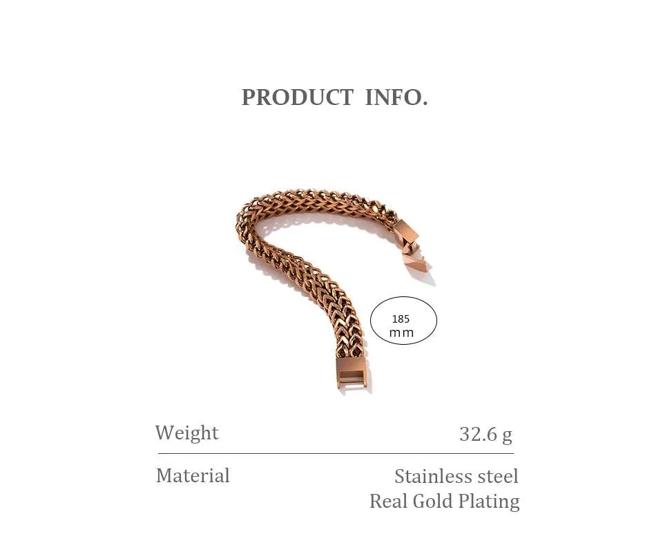 New Stainless Steel Cuban Link Chain Unisex Bracelet Bangle - 18K Plated Gold Heavy Metal Fashion Jewellery