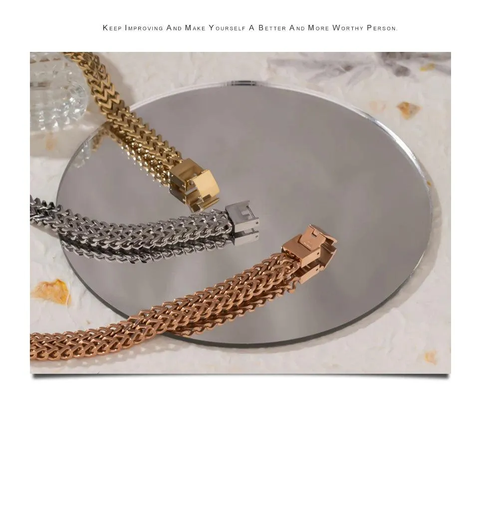 New Stainless Steel Cuban Link Chain Unisex Bracelet Bangle - 18K Plated Gold Heavy Metal Fashion Jewellery