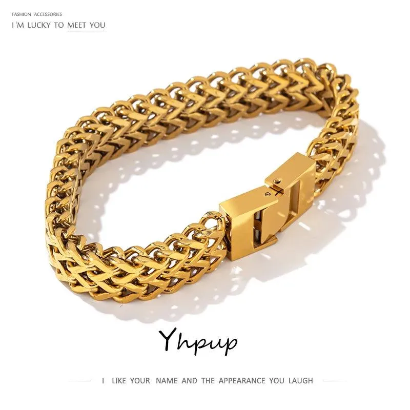 New Stainless Steel Cuban Link Chain Unisex Bracelet Bangle - 18K Plated Gold Heavy Metal Fashion Jewellery
