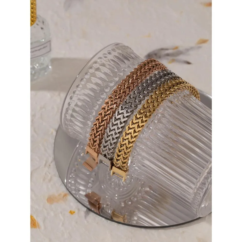 New Stainless Steel Cuban Link Chain Unisex Bracelet Bangle - 18K Plated Gold Heavy Metal Fashion Jewellery