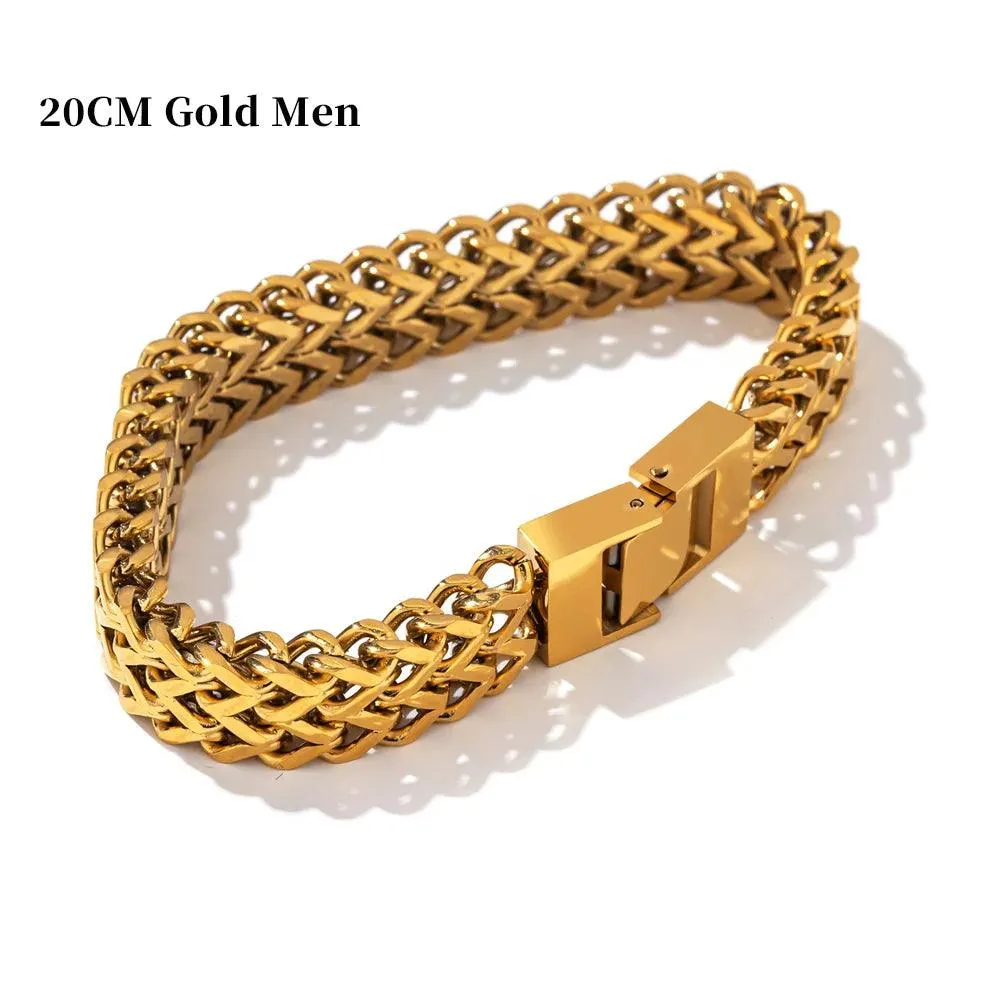 New Stainless Steel Cuban Link Chain Unisex Bracelet Bangle - 18K Plated Gold Heavy Metal Fashion Jewellery