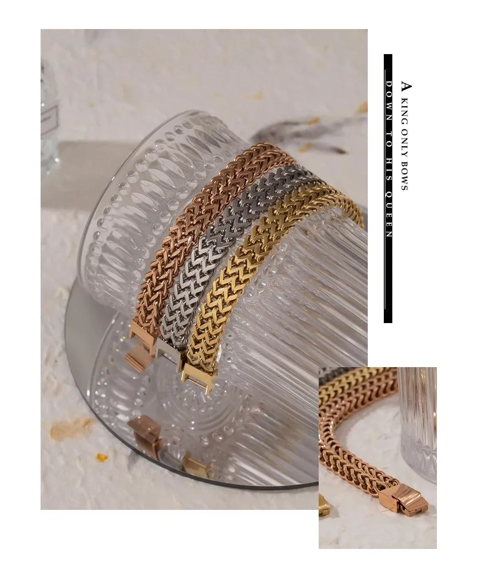 New Stainless Steel Cuban Link Chain Unisex Bracelet Bangle - 18K Plated Gold Heavy Metal Fashion Jewellery