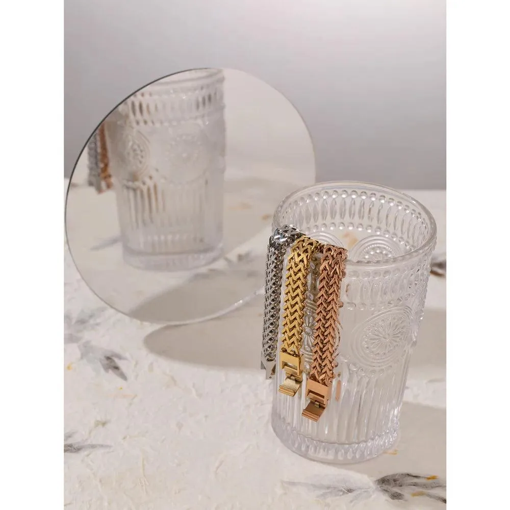 New Stainless Steel Cuban Link Chain Unisex Bracelet Bangle - 18K Plated Gold Heavy Metal Fashion Jewellery