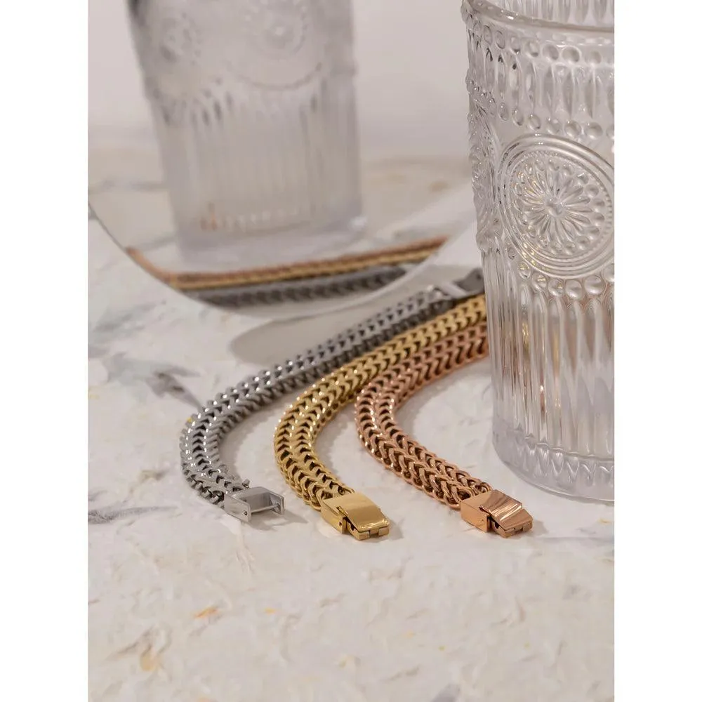 New Stainless Steel Cuban Link Chain Unisex Bracelet Bangle - 18K Plated Gold Heavy Metal Fashion Jewellery
