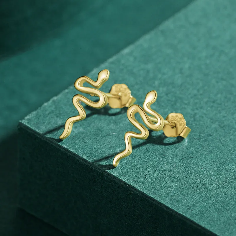 Original Abstract Snake S925 Pure Silver Ear Stud Earrings
