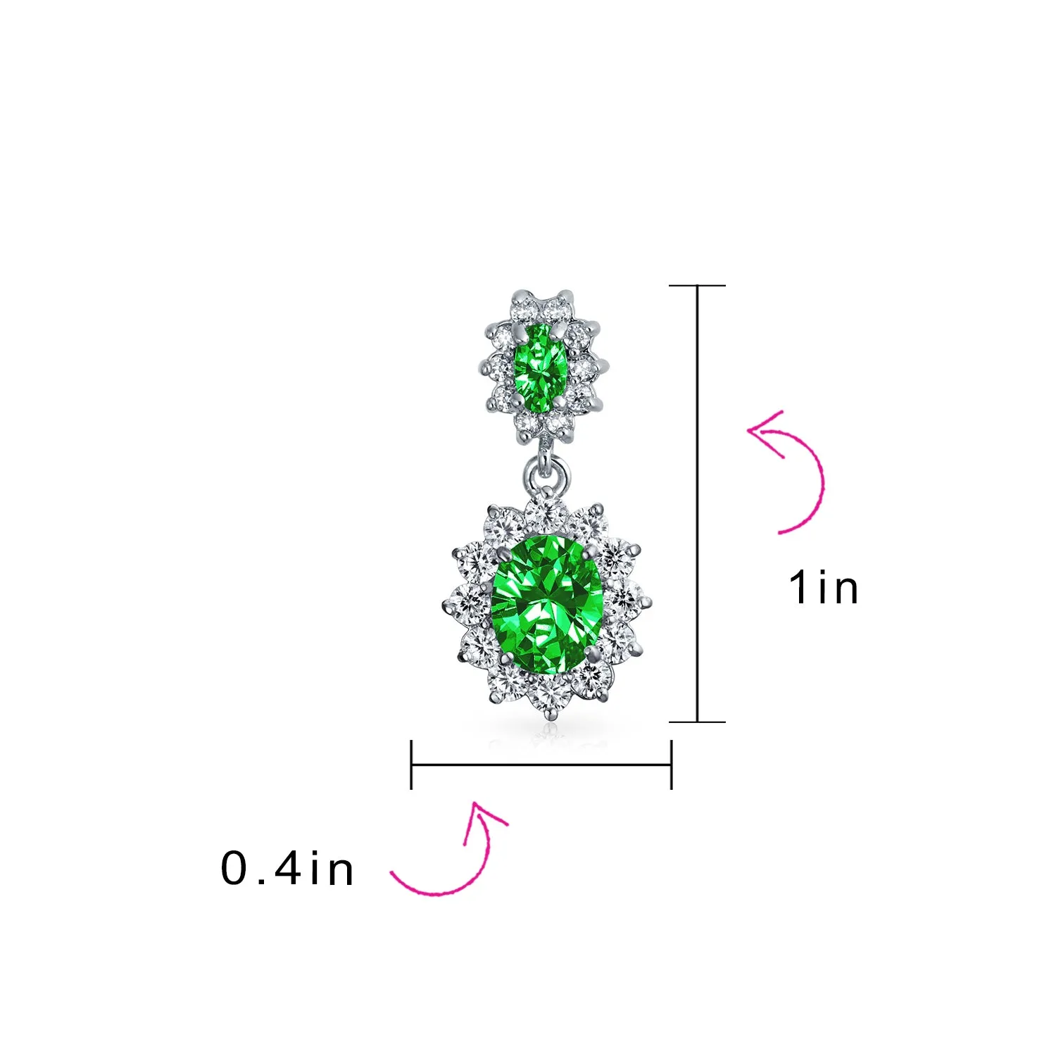 Oval Bridal Prom Crown Drop Dangle CZ Stud Earrings Rhodium Plated