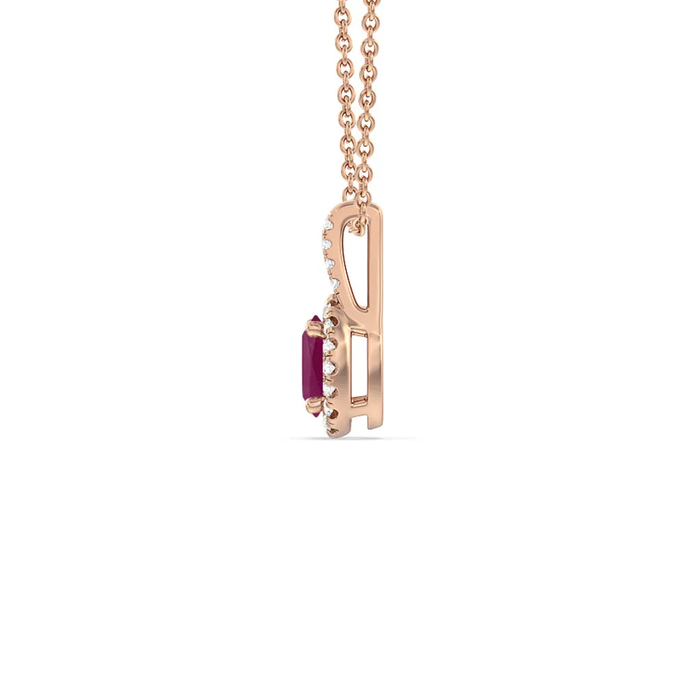 Oval Ruby and Lab Diamond Classic Halo Pendant With Studded Split Bale