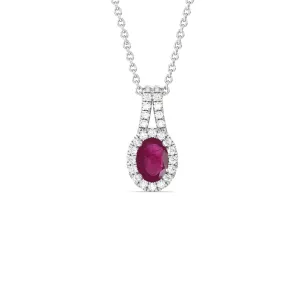 Oval Ruby and Lab Diamond Classic Halo Pendant With Studded Split Bale