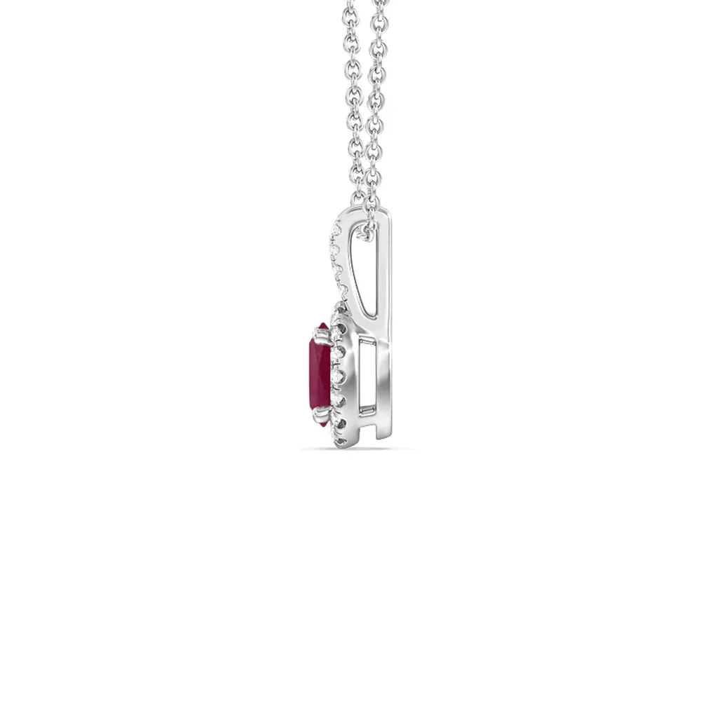 Oval Ruby and Lab Diamond Classic Halo Pendant With Studded Split Bale