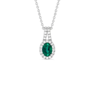 Oval Shape Emerald and Lab Diamond Classic Halo Pendant With Studded Split Bale