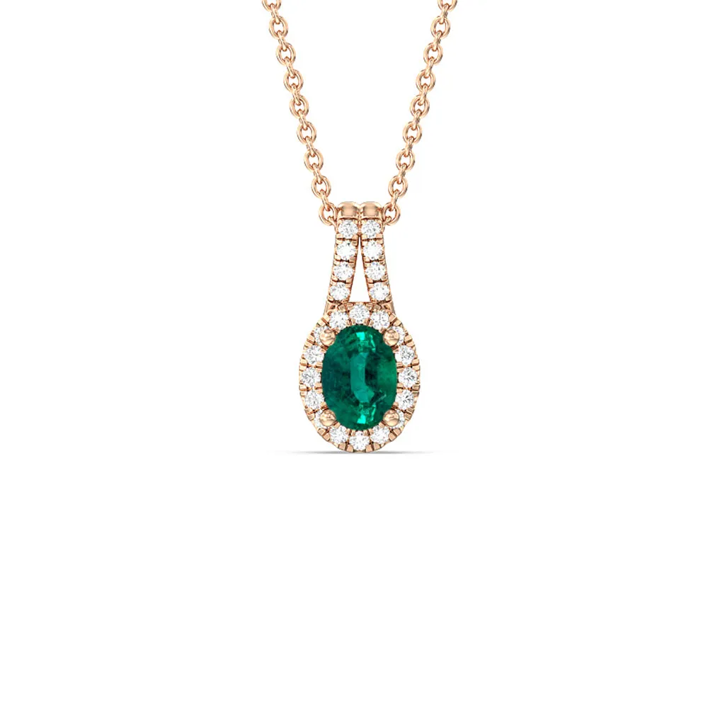 Oval Shape Emerald and Lab Diamond Classic Halo Pendant With Studded Split Bale