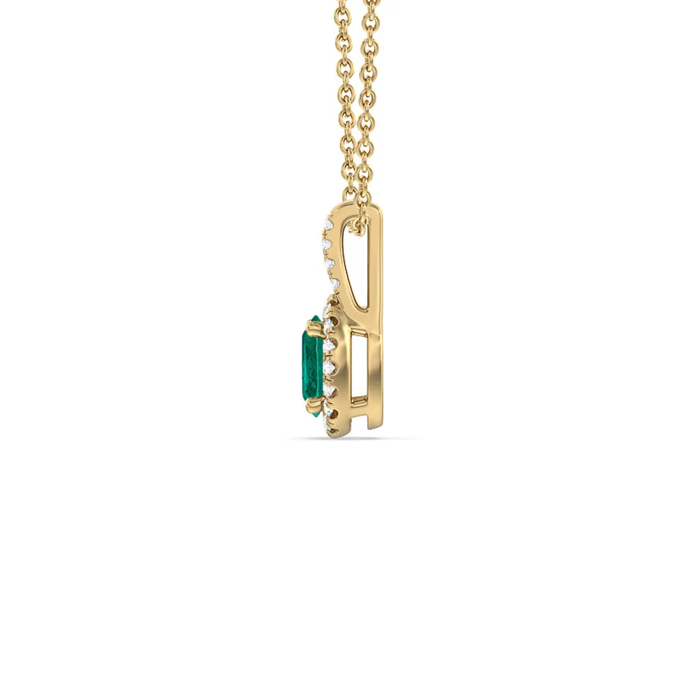 Oval Shape Emerald and Lab Diamond Classic Halo Pendant With Studded Split Bale