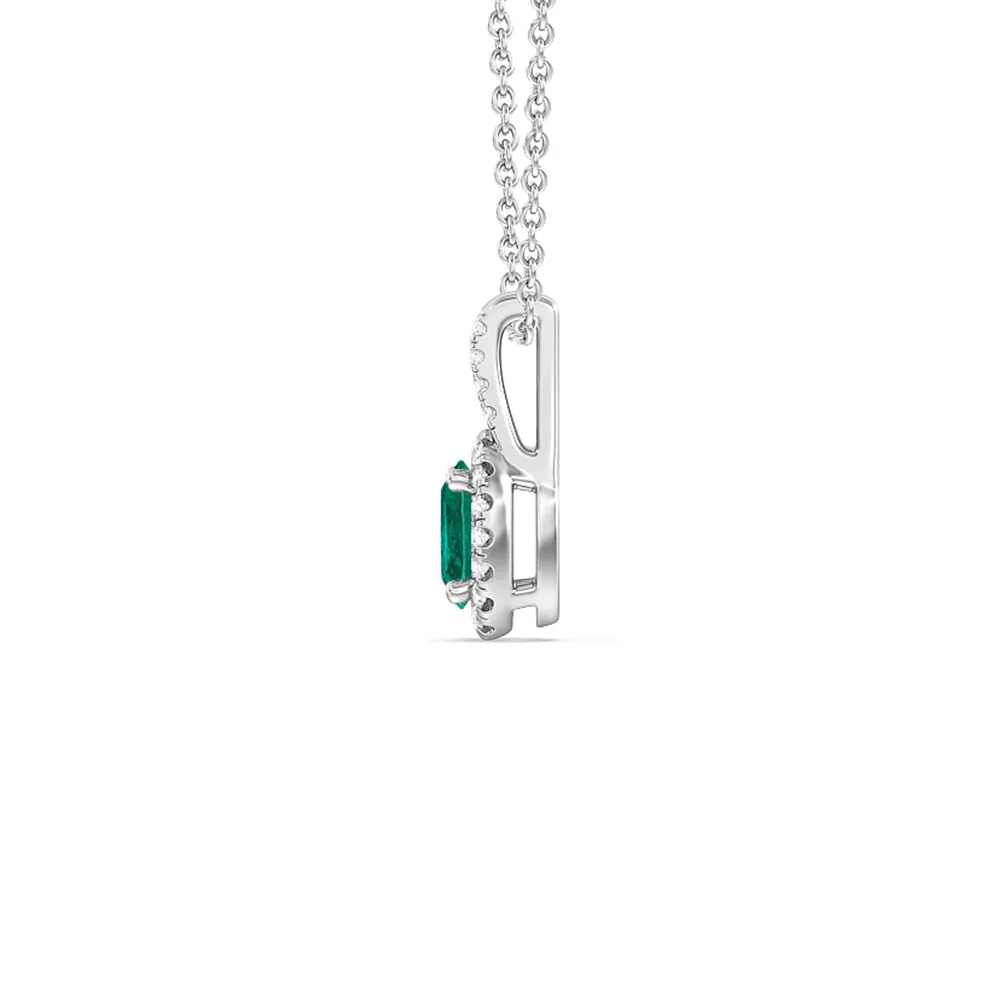 Oval Shape Emerald and Lab Diamond Classic Halo Pendant With Studded Split Bale