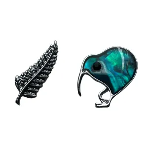 Paua Sleek Kiwi & Silver Fern Lapel Pin