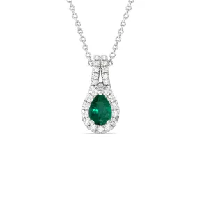 Pear Shape Emerald and Lab Diamond Classic Halo Pendant With Studded Split Bale