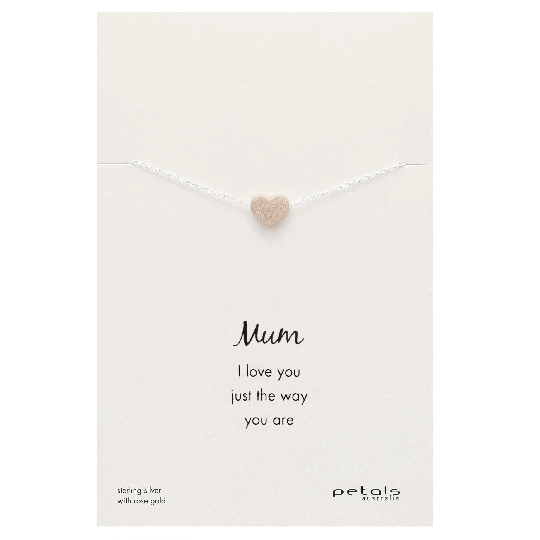 Petals Australia Sterling Silver/Rose Gold Matte Heart Mum Necklace