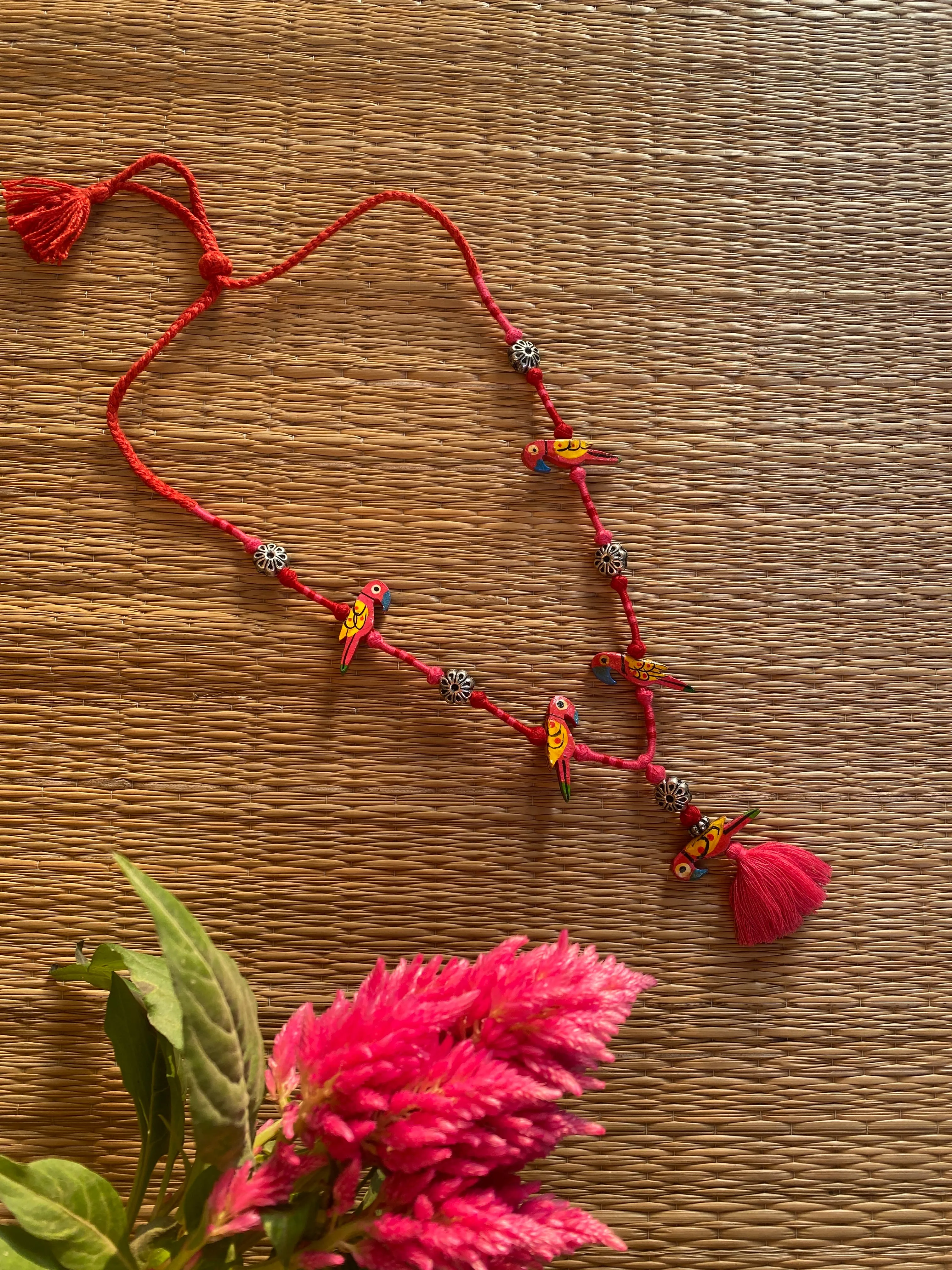 Pink Red Patwa Sleek Thread Necklace