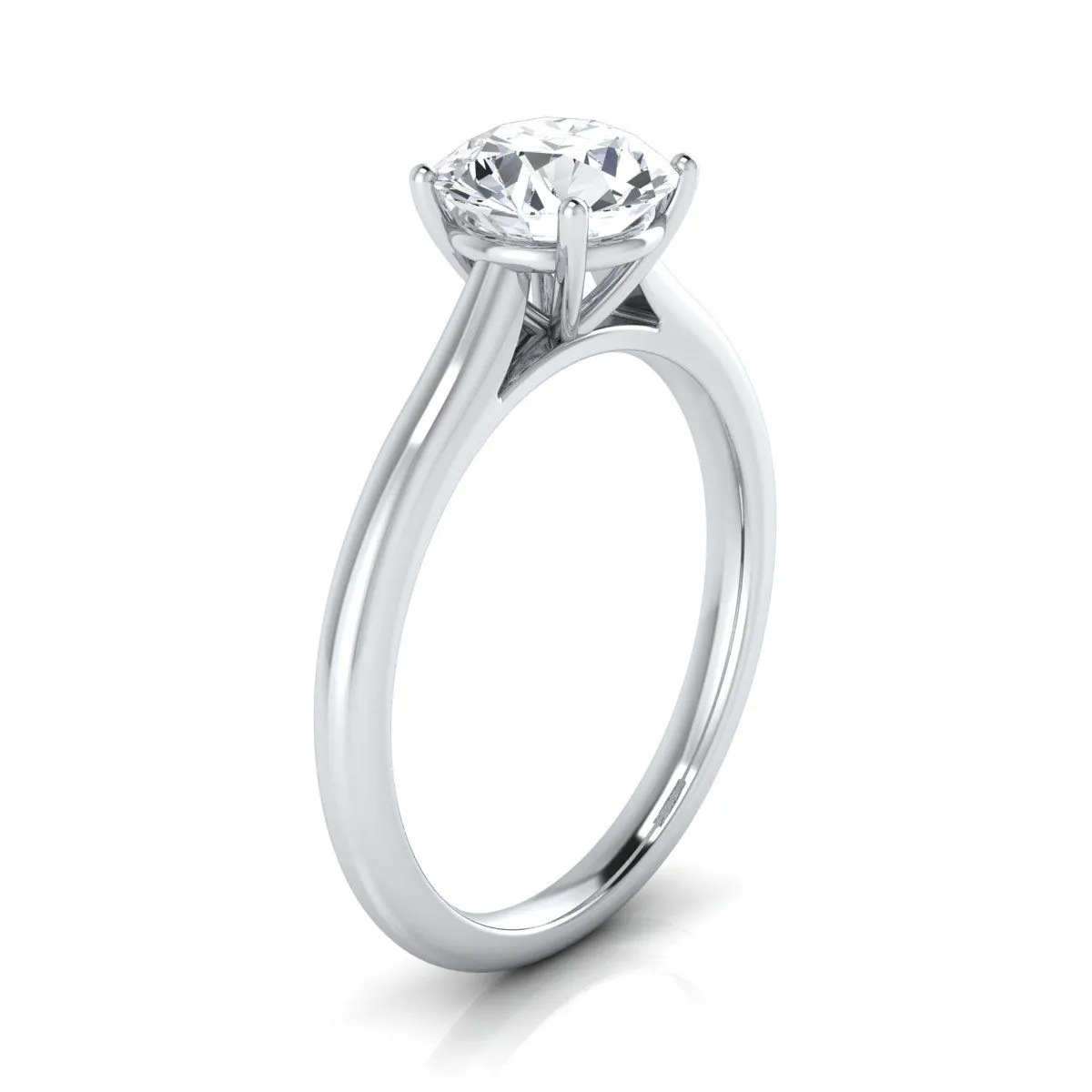 Platinum Round Brilliant Aquamarine Pinched Comfort Fit Claw Prong Solitaire Engagement Ring