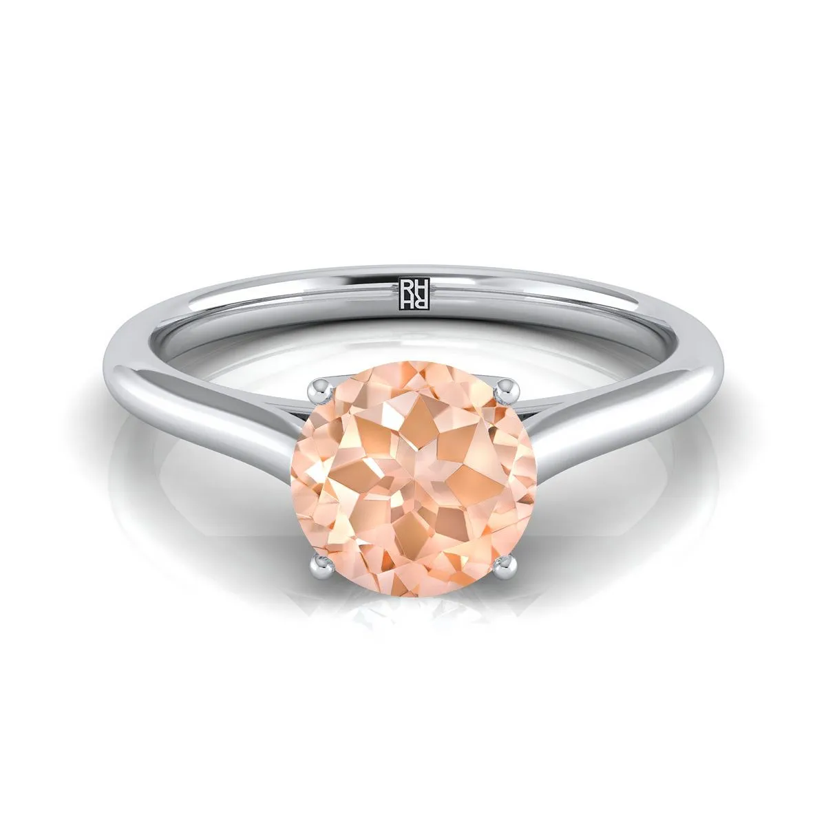 Platinum Round Brilliant Morganite Cathedral Style Comfort Fit Solitaire Engagement Ring