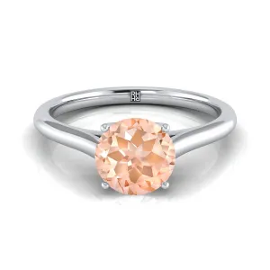 Platinum Round Brilliant Morganite Cathedral Style Comfort Fit Solitaire Engagement Ring
