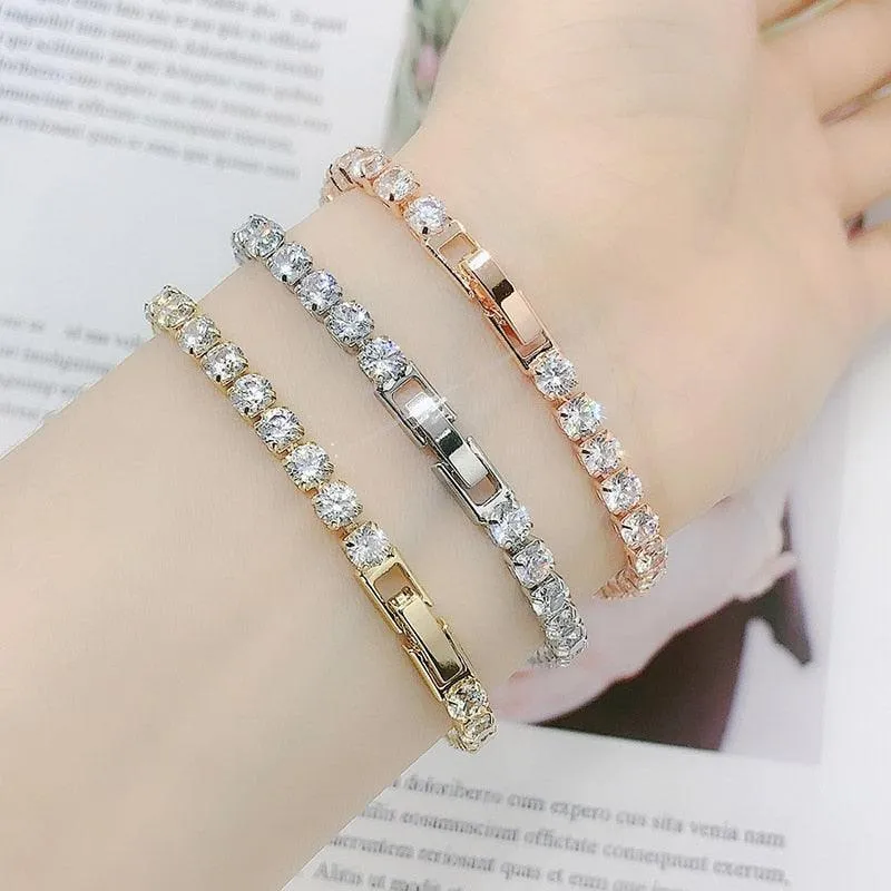 POPULAR -  Trendy AAA  Cubic Zirconia Silver Color Women's Tennis Bracelet - Hand Made jewellery