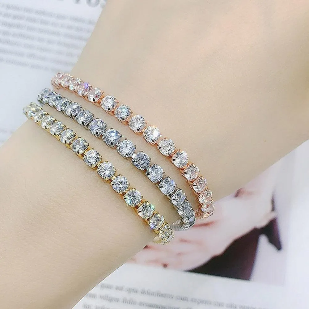 POPULAR -  Trendy AAA  Cubic Zirconia Silver Color Women's Tennis Bracelet - Hand Made jewellery